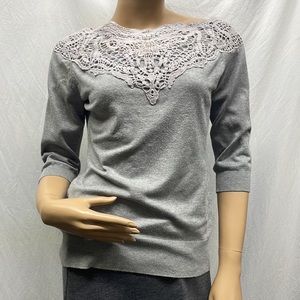 Forever 21 Women's Gray Lace 3/4 Sleeve Sweater